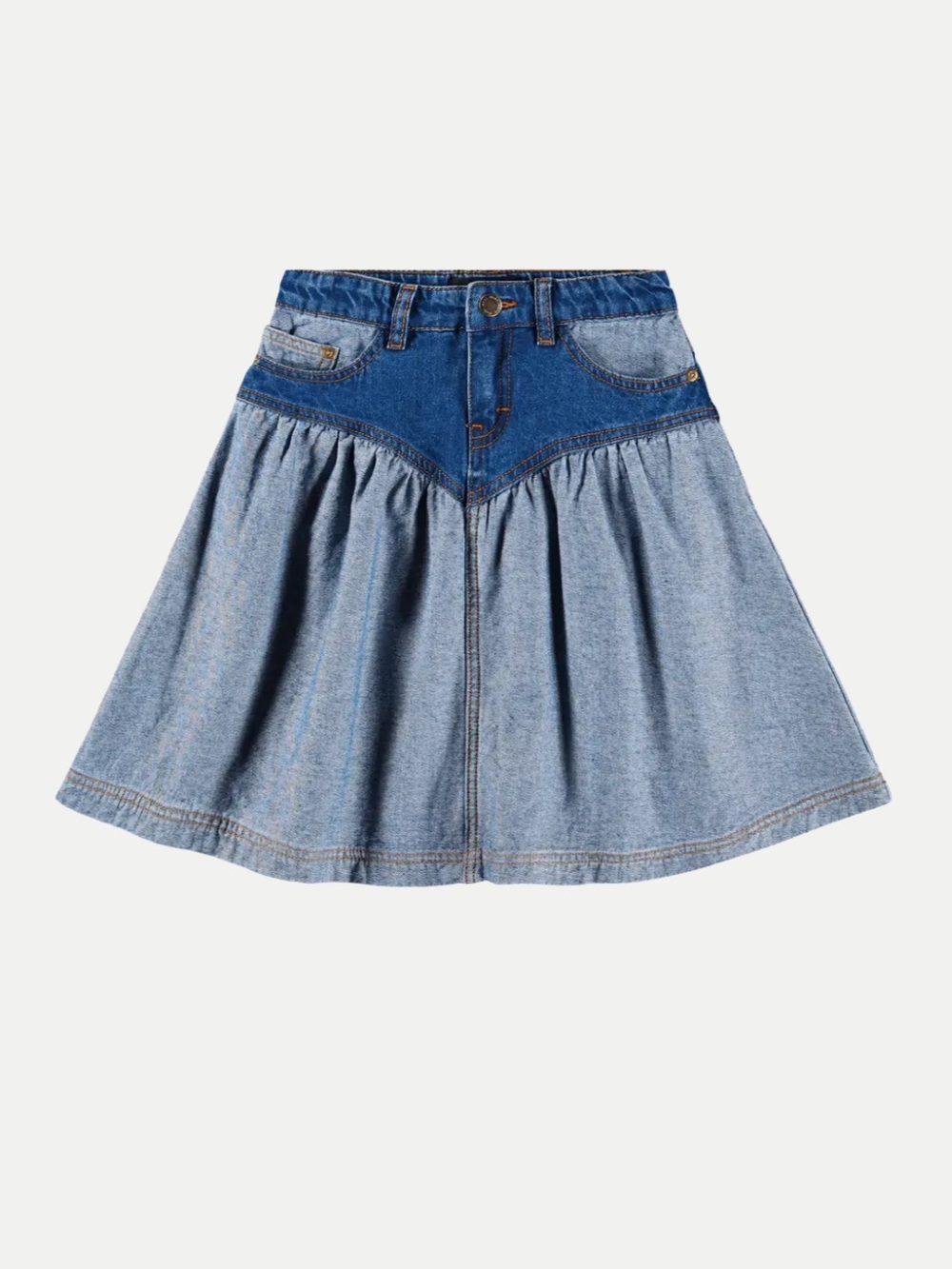 Molo Two-Tone Blue Denim A-Line Skirt